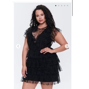 Plus Size Mesh Ruffle-Trim Dress